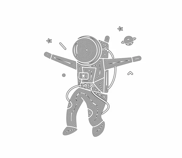 Astronaut Rymddräkt Flat Line Art Design Illustration — Stock vektor