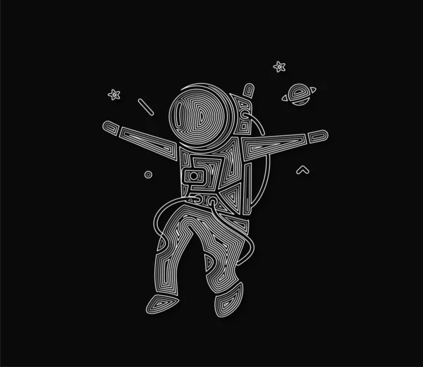 Uzay Giysisi Içinde Astronot Düz Çizgi Sanat Tasarımı — Stok Vektör