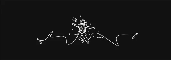 Astronauta Cayendo Círculo Plano Línea Arte Diseño Ilustración — Vector de stock