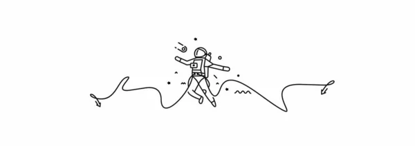 Astronaut Falling Flat Circle Line Art Design Illustration — Stock Vector