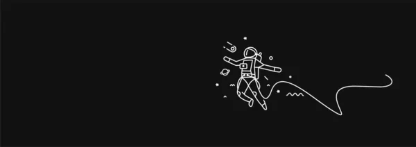 Spadający Astronauta Płaskie Koło Line Art Design Ilustracja — Wektor stockowy