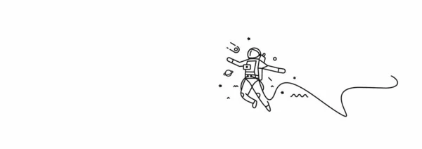 Astronauta Cayendo Círculo Plano Línea Arte Diseño Ilustración — Vector de stock