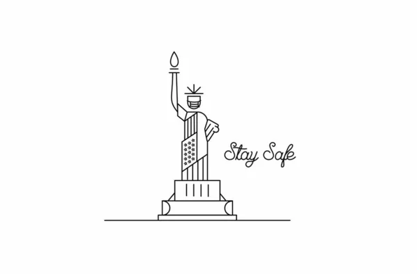 Usa Statue Liberty Landmark Stay Safe Patriotic America Vector Illustration — Stock Vector