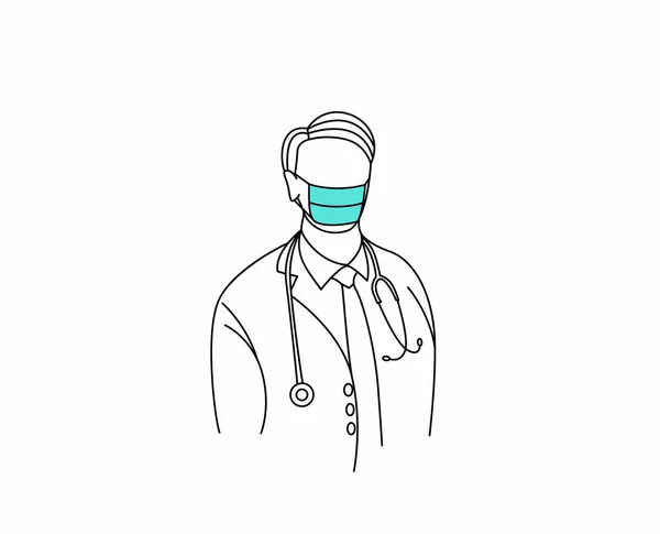 顔マスクを身に着けている医師は Covid 19と戦う コロナウイルス病 健康管理と安全 ベクトルイラスト — ストックベクタ