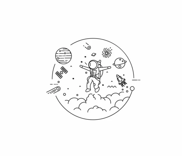 Astronaut Weltraum Kreis Flat Line Art Design Illustration — Stockvektor