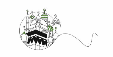 Kutsal Kabe Mekke Suudi Arabistan 'da, Düz Çizgi Sanat Vektörü illüstrasyonu.