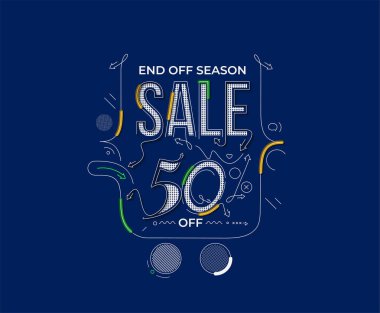 % 50 indirimli indirimli bayrak. İndirimli fiyat etiketi. Vektör Modern Yapıştırma İllüstrasyonu.