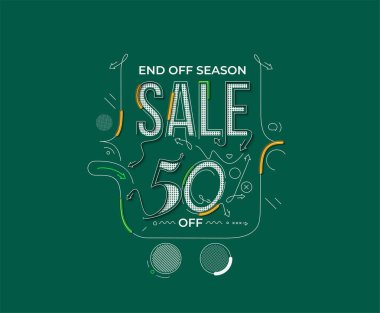 % 50 indirimli indirimli bayrak. İndirimli fiyat etiketi. Vektör Modern Yapıştırma İllüstrasyonu.