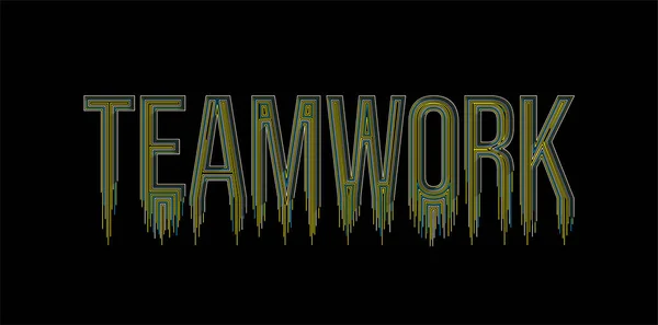 Teamwork Calligraphic Line Art Tekst Banner Poster Vector Illustratie Ontwerp — Stockvector