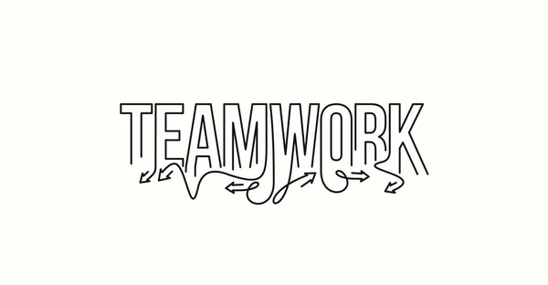 Teamwork Calligraphic Line Art Testo Banner Poster Vettoriale Illustrazione Design — Vettoriale Stock