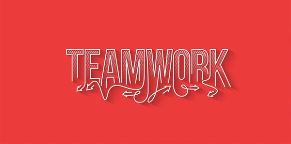 Teamwork Calligraphic Line Art Text Banner Poster Vector Illustration Design — Stock Vector