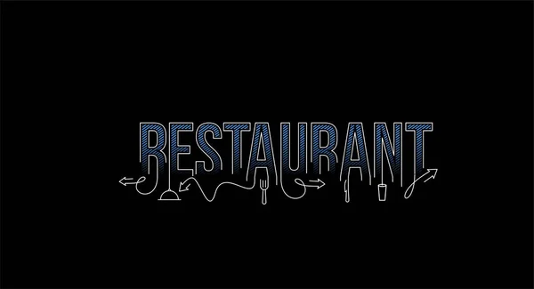 Ristorante Calligraphic Line Art Testo Banner Poster Vettoriale Illustrazione Design — Vettoriale Stock