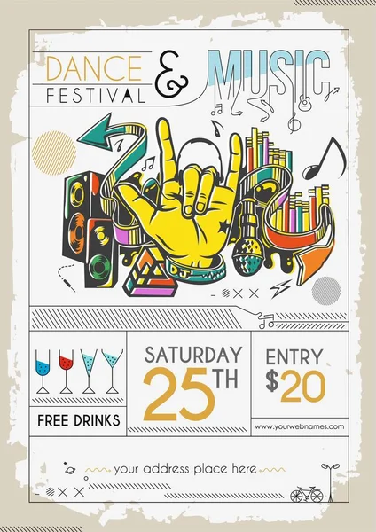 Music Party Brochure Flyer Magazine Cover Poster Template Vector Illustration — Stock Vector