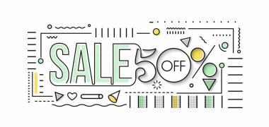 % 50 indirimli indirimli bayrak. İndirimli fiyat etiketi. Vektör Modern Yapıştırma İllüstrasyonu.