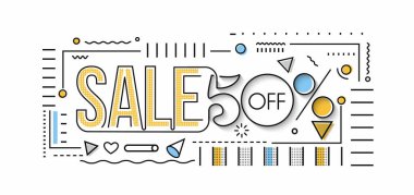 % 50 indirimli indirimli bayrak. İndirimli fiyat etiketi. Vektör Modern Yapıştırma İllüstrasyonu.