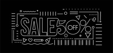 % 50 indirimli indirimli bayrak. İndirimli fiyat etiketi. Vektör Modern Yapıştırma İllüstrasyonu.