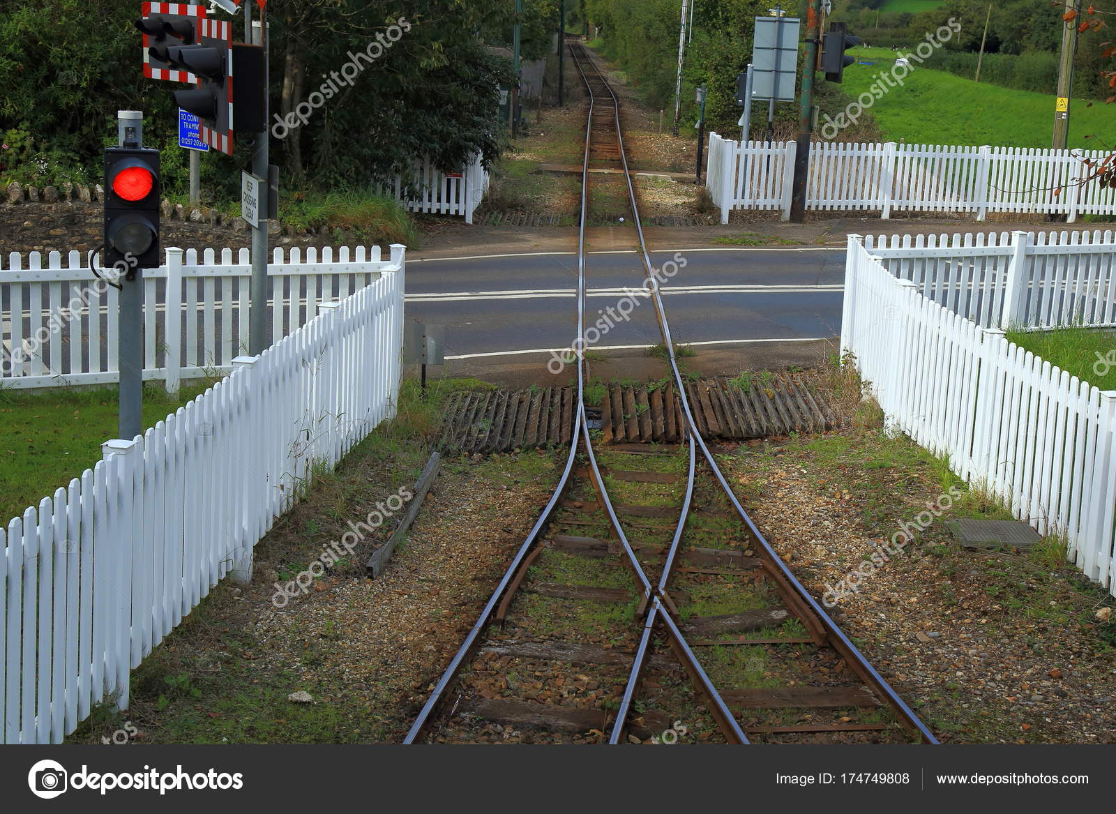 White Wooden Fence Level Crossing Railway Line Crossing Road Stock Photo Image By C Moonlight