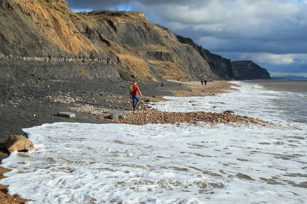 Spiaggia Sulla Costa Giurassica Vicino Villaggio Charmouth Famosa Fossili — Foto Stock