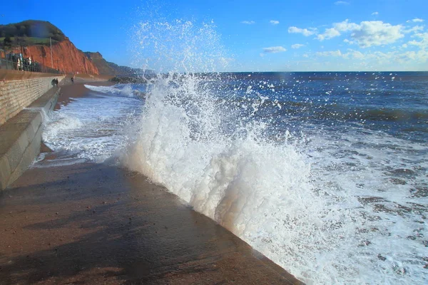 Vlny Větrný Den Sidmouth Devon — Stock fotografie