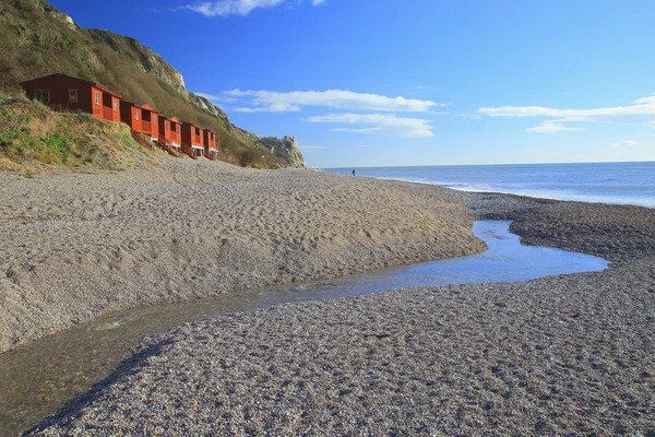 Ρεύμα Στη Βοτσαλωτή Παραλία Στα Brancombe Devon Μέρος Του Jurassic — Φωτογραφία Αρχείου