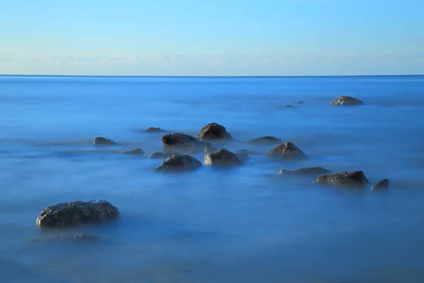 Blurred Sea Waves Shingle Beach Morning Town Seaton Devon Jurassic — Stock Photo, Image