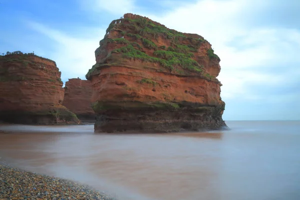 Deniz Yığın Jurassic Coast Doğal Dünya Mirası Site Sidmouth Şehir — Stok fotoğraf