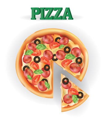 Pizza. Vektör görüntü yaratıcı pizza et. Simge İtalyan pizza.