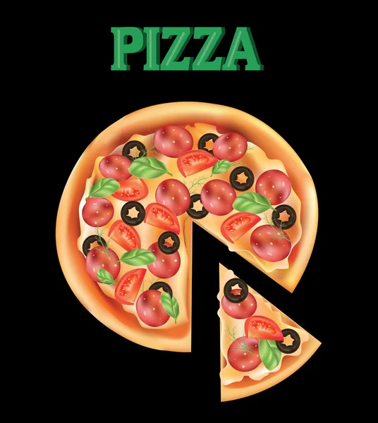 Pizza auf schwarzem Hintergrund — Stockvektor