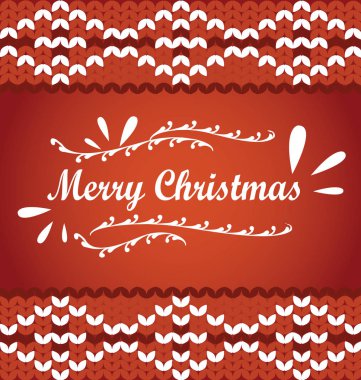 Vektör Merry Christmas yazı örgü kazak ornamend. Kırmızı beyaz neşeli Noel