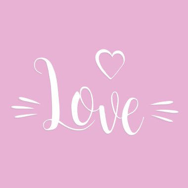 Mutlu Sevgililer günü el yazısıyla yazılmış yazı kartı. Romantik çizim ile 14 Şubat modern hat. Romantik pembe üzerinde yazıt seviyorum.