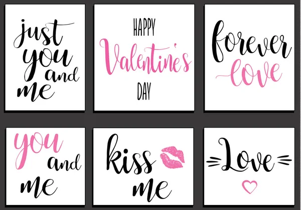 Kartpostal romantik vektör ayarlayın. Sevgililer günü yazı hat . — Stok Vektör