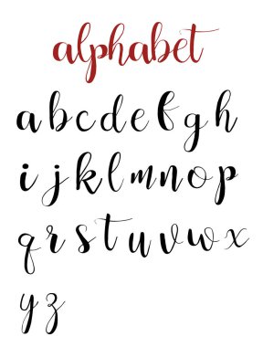 Beyaz bir arka plan üzerinde Latin alfabesi harfleri. hat yazı tipi el yazı 