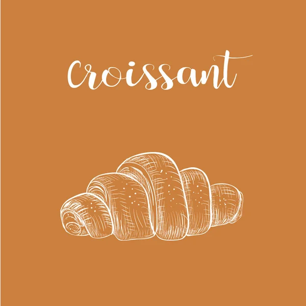 Croissant dibujo vector ilustración. Productos horneados croissant francés — Vector de stock