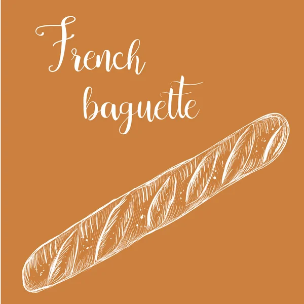 Baguette francesa. Pan pan pan largo boceto ilustración vector — Vector de stock