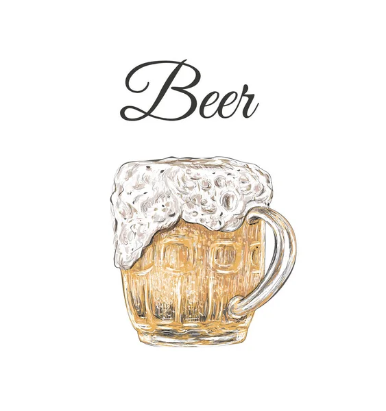 Taza de cerveza dibujo a mano. cerveza espuma vector — Archivo Imágenes Vectoriales