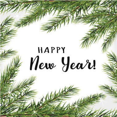 Mutlu yeni yıl çerçeve ile Noel ağacı dalları. 