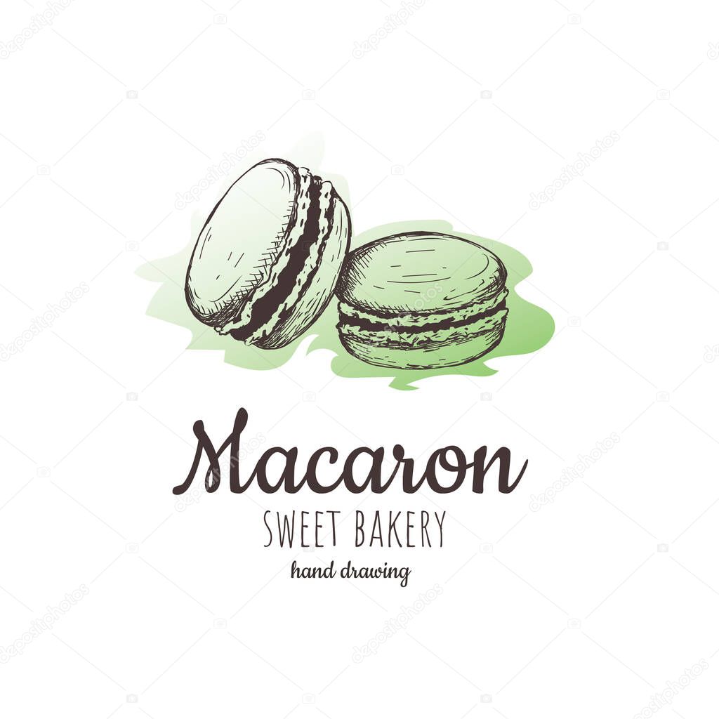 macaron, macaroon almond cakes, macaron sketch. 