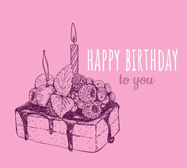 Joyeux gâteau d'anniversaire avec une bougie dans un gâteau — Image vectorielle