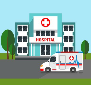 Hastane binası ve ambulans arabası.. 