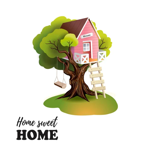Domov sladký domov, Růžový strom dům — Stockový vektor