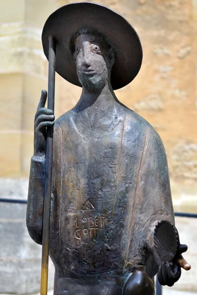 Statua di San Giacobbe con guscio a Rothenburg ob der Tauber , — Foto Stock