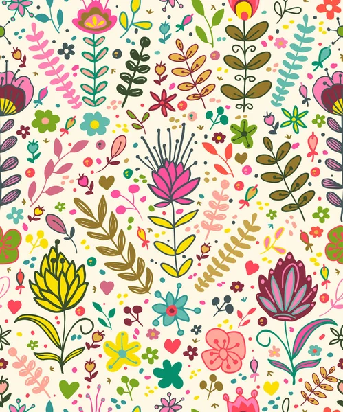 カラフルな植物および花のパターン — ストックベクタ
