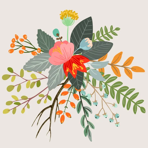 Composición de hierbas y flores — Vector de stock