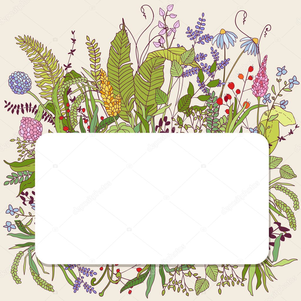 white banner and field flowers