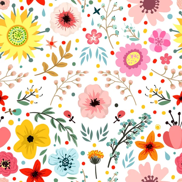 Λουλούδια Και Βότανα Χωρίς Ραφή Πρότυπο Εικονογράφηση Διάνυσμα — Διανυσματικό Αρχείο