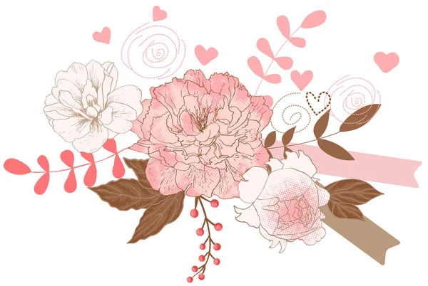 Ramo de peonías florales — Vector de stock