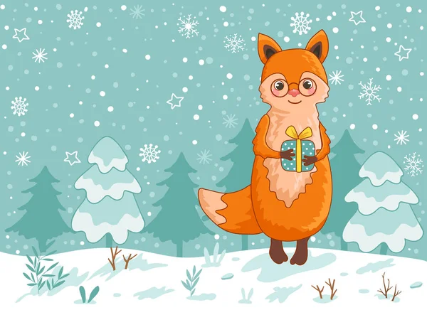 Weihnachtskarte mit Fuchs. — Stockvektor
