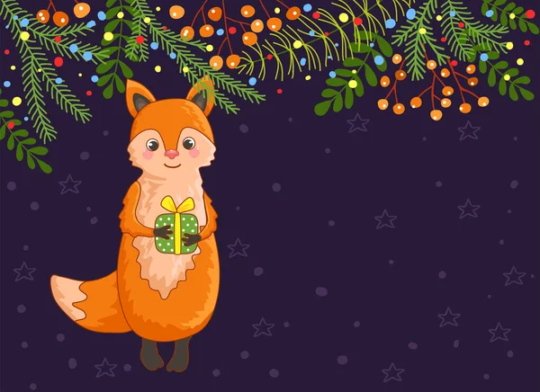 Christmas card with fox. — Stock Vector