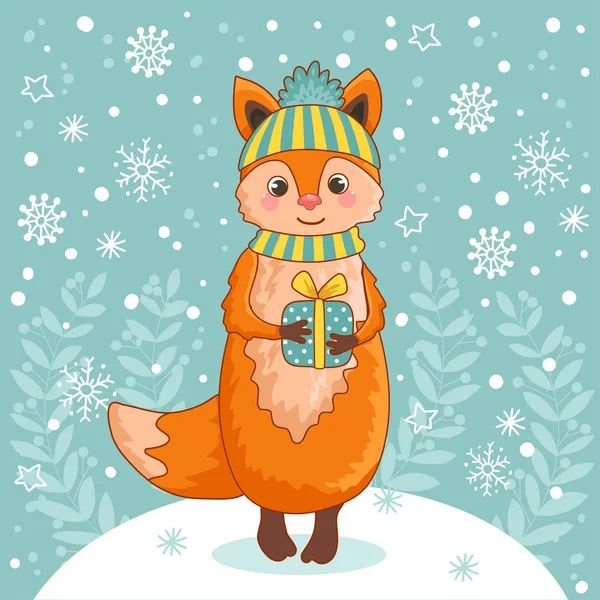 Vánoční přání s fox. — Stockový vektor