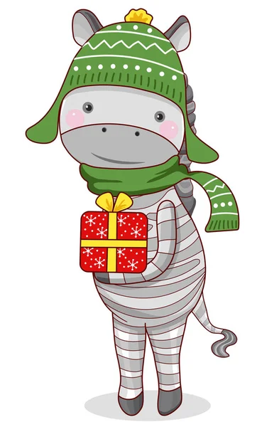 Cartão de Natal com zebra . —  Vetores de Stock